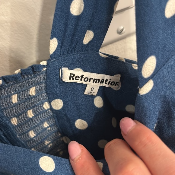 Reformation Colbi Top & Skirt Set Blue Polka Dot Size 0 - Picture 5 of 10